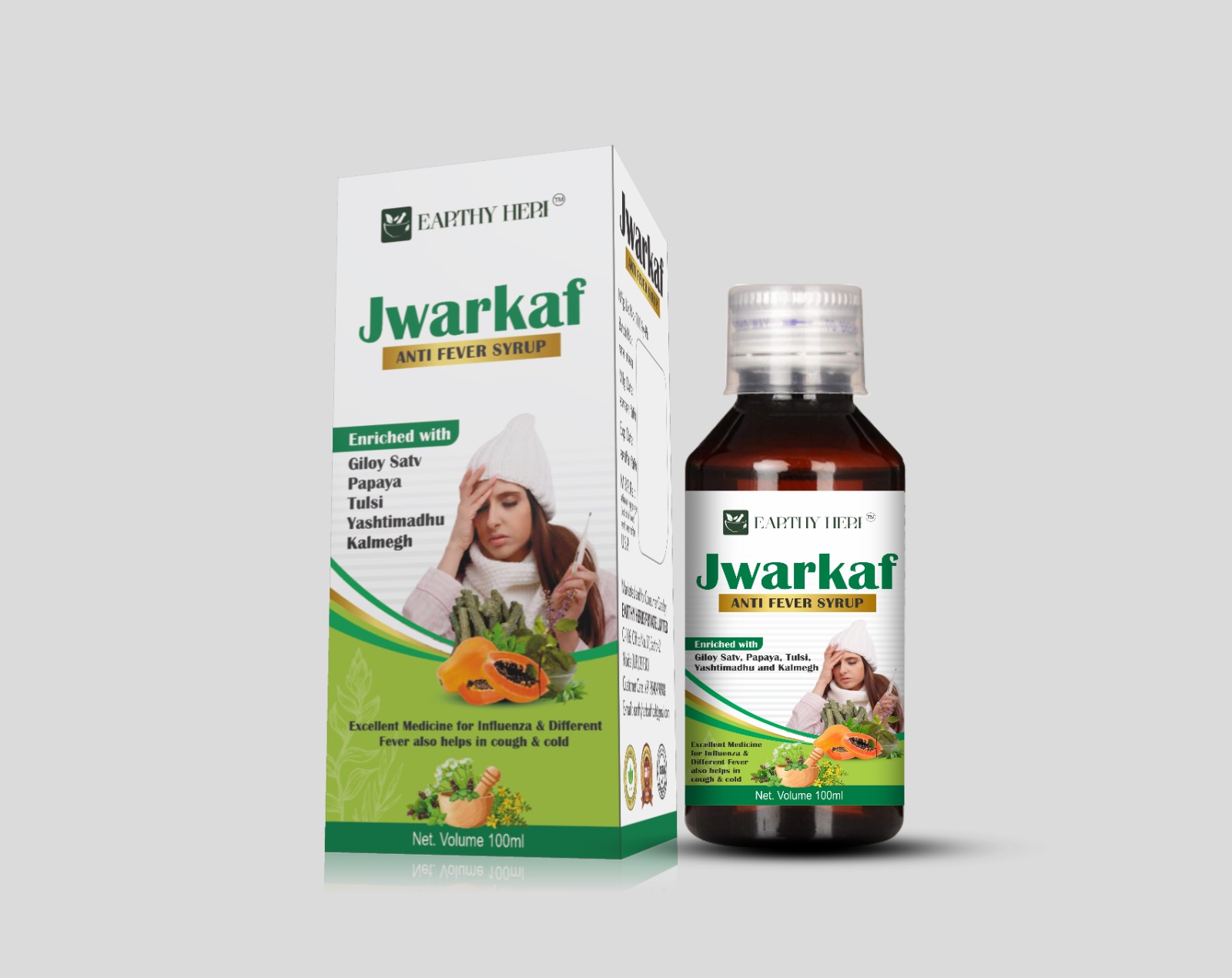 Earthy Herbs Jwarkaf Anti Fever Syrup – Ayurvedic Fever, Cold & Cough Relief (100ml)